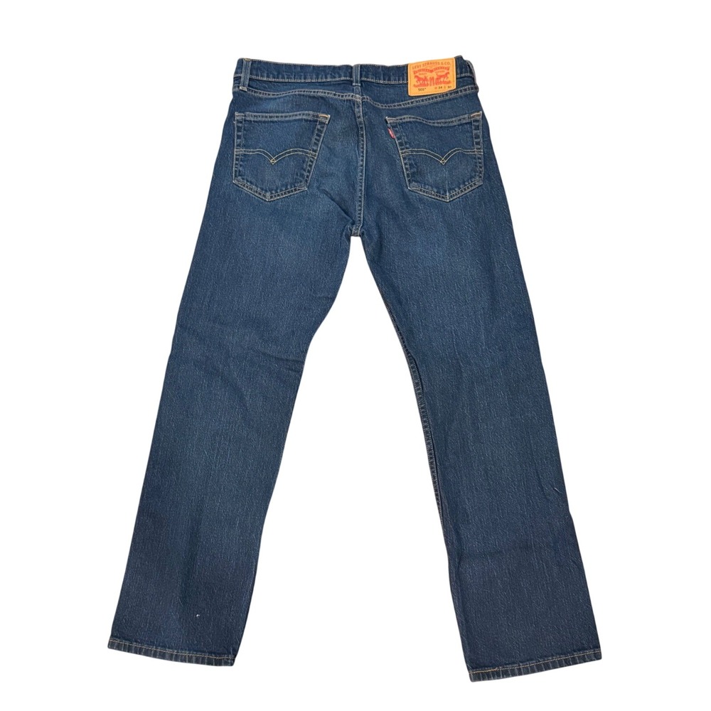 Levis 505 Regular Fit Straight Leg Jeans Mens 34x30 Dark Indigo Blue Denim - Picture 4 of 9